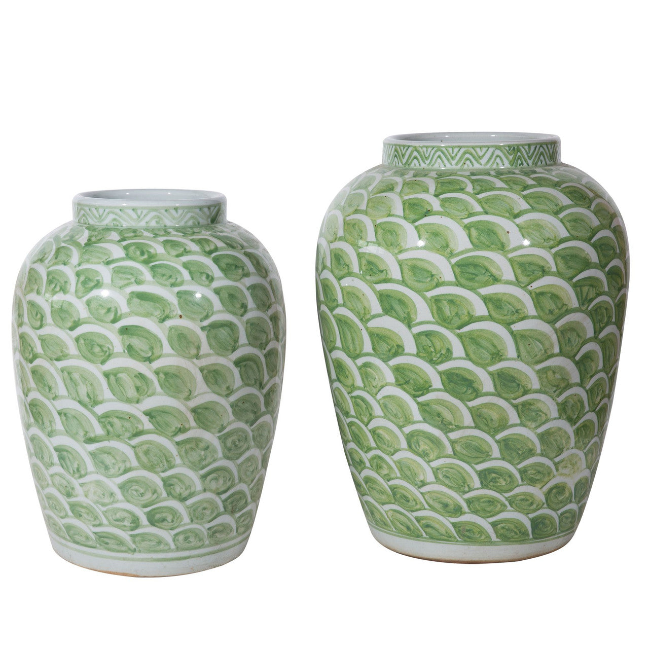 Spring Green Fish Scale Motif Porcelain Jar, Large