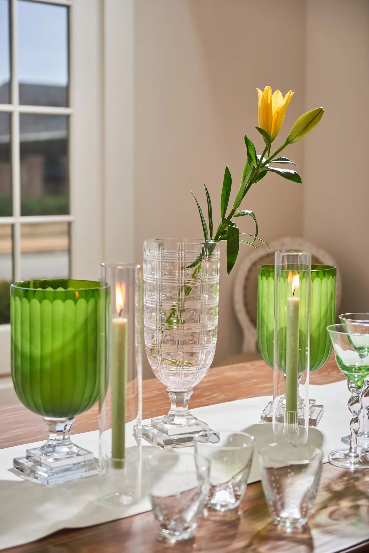 2-Piece Candleholder w/ Cylinder, Clear, Set of 4