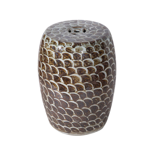 Rustic Brown Fish Scale Porcelain Garden Stool