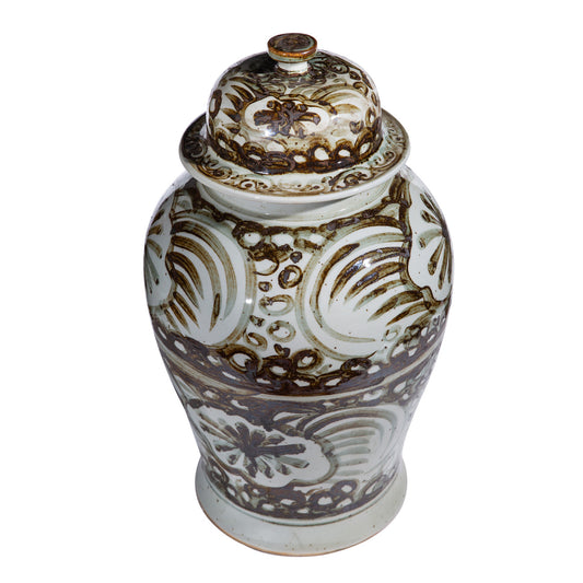 Rusty Brown Silla Flower Temple Jar, Large