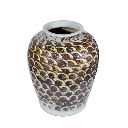 Rusty Brown Jar With Fish Scale Pattern