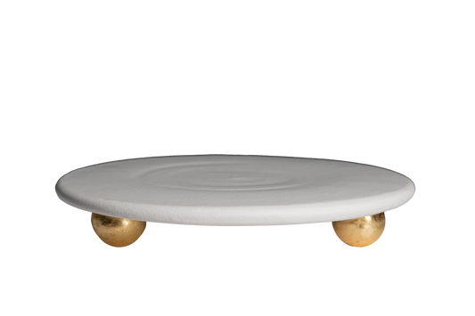 Catalina Footed Cheese/Cake Plate, White/Gold