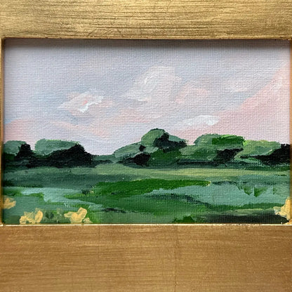 Pink and Green Landscape Painting On Canvas, 4x6 Framed