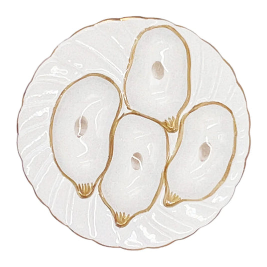 Oyster Plate, White with Gold Detailing