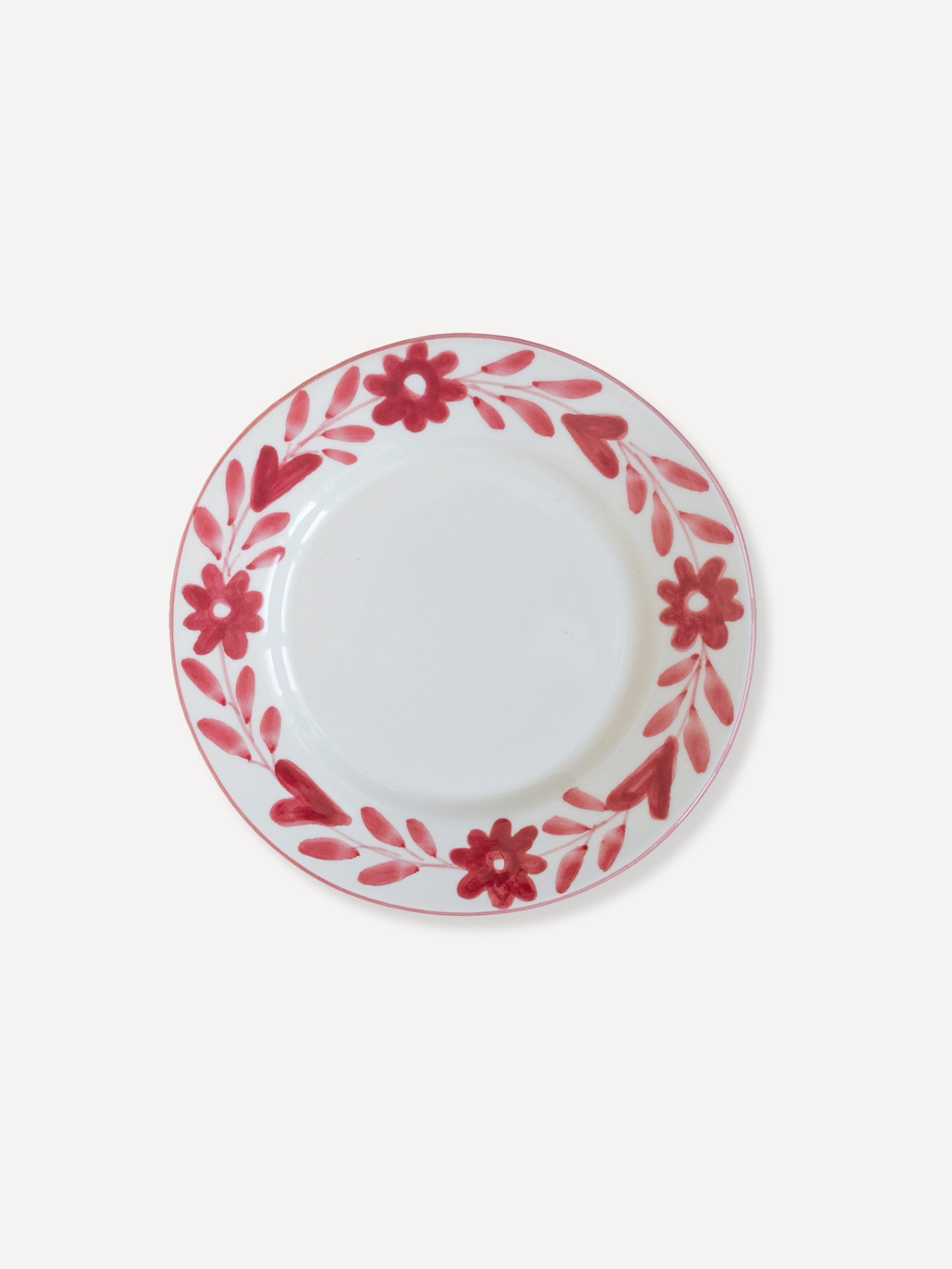 Red Flowers Ceramic Dessert Plate