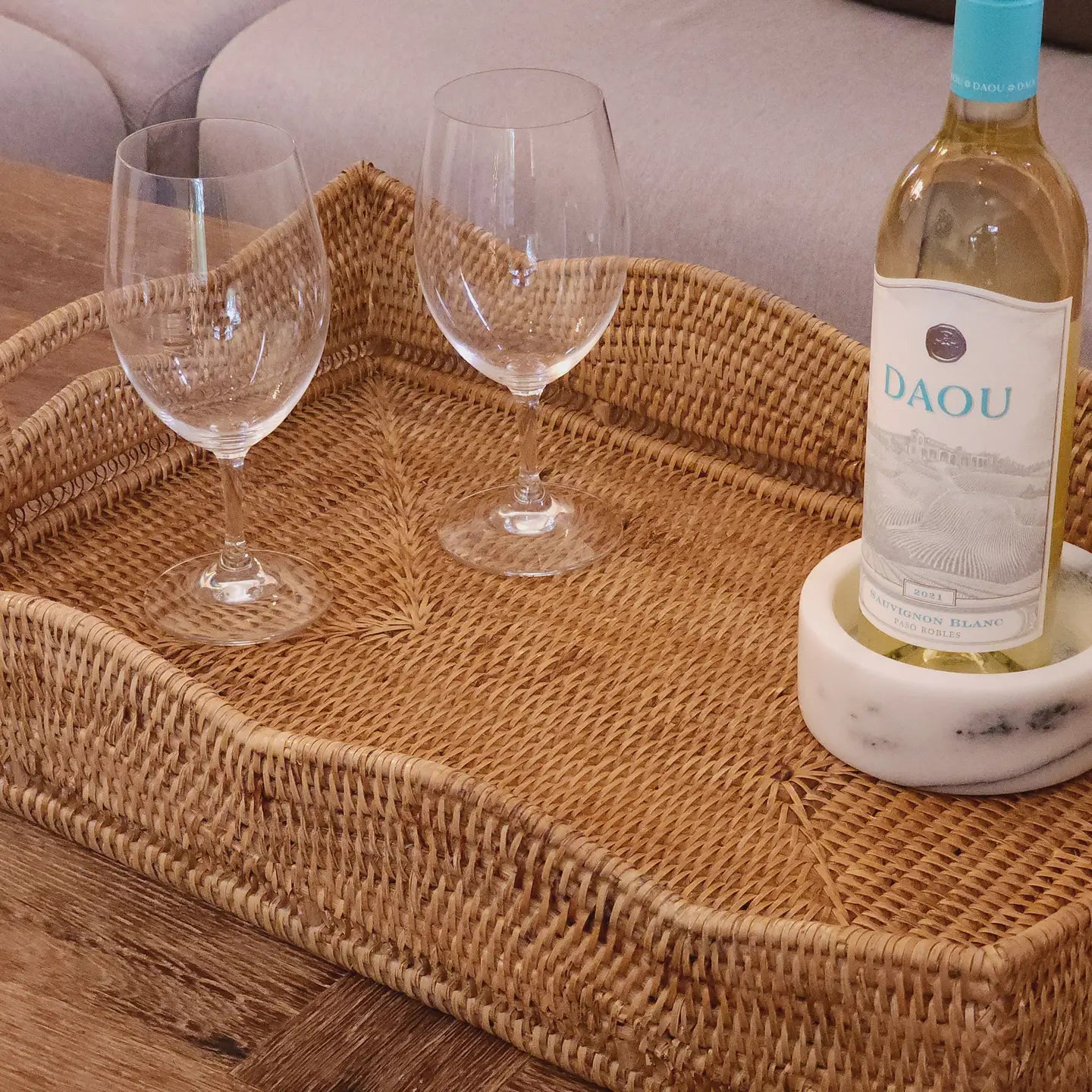 Scallop Rattan Rectangular Tray