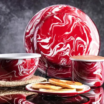 Hand-painted 16 Pieces Enamel Dinnerware Set, Marbled