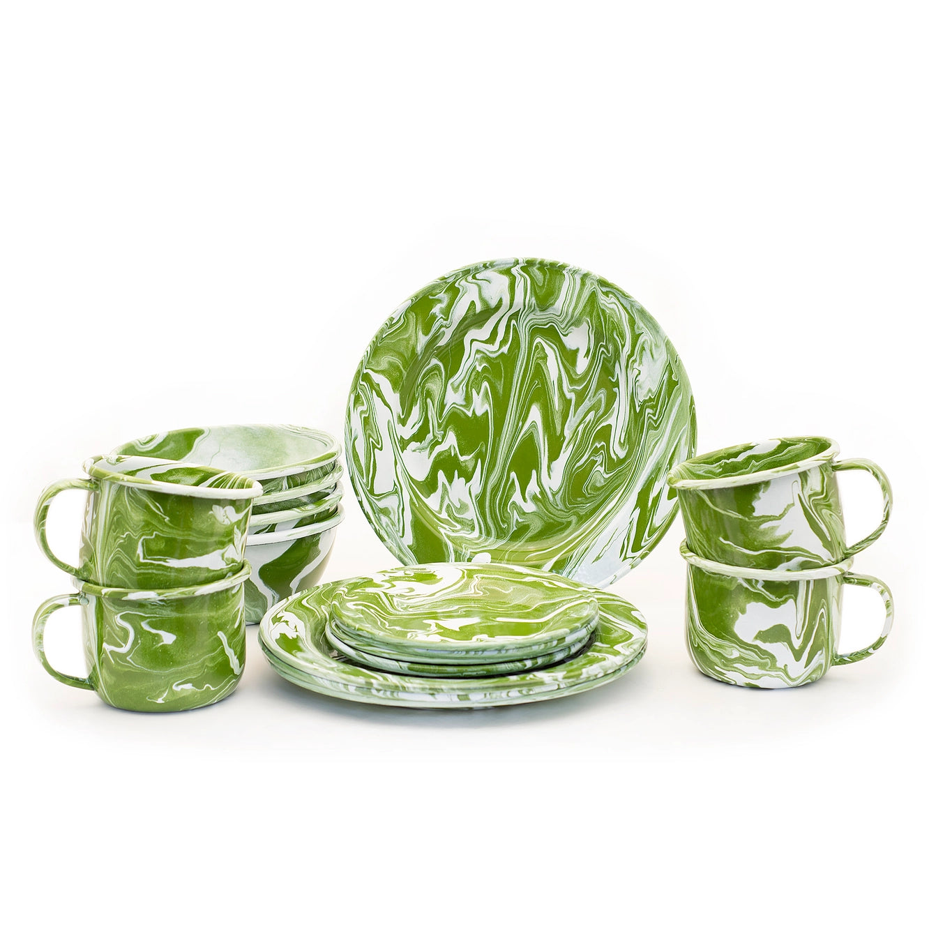 Hand-painted 16 Pieces Enamel Dinnerware Set, Marbled