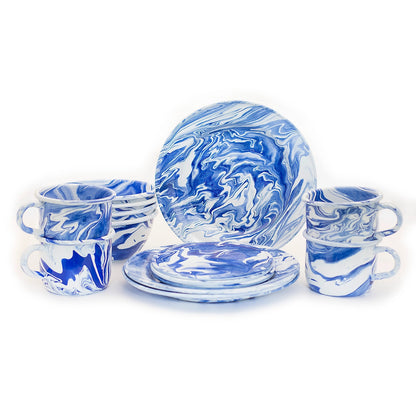 Hand-painted 16 Pieces Enamel Dinnerware Set, Marbled