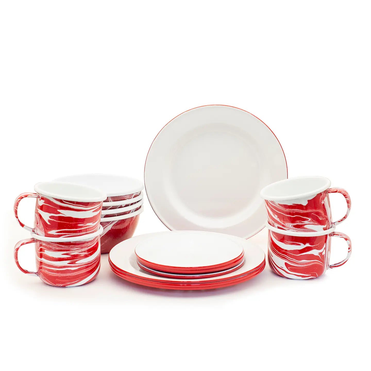 Hand-painted 16 Pieces Enamel Dinnerware Set, Marbled