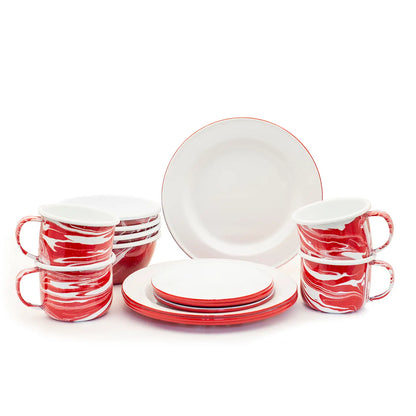 Hand-painted 16 Pieces Enamel Dinnerware Set, Marbled