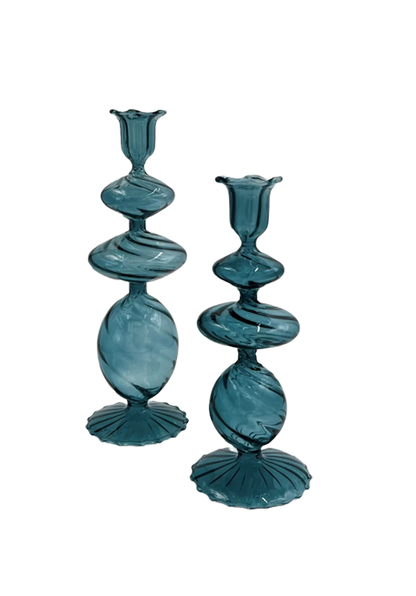 Blue Swirl Candlesticks, Meduim