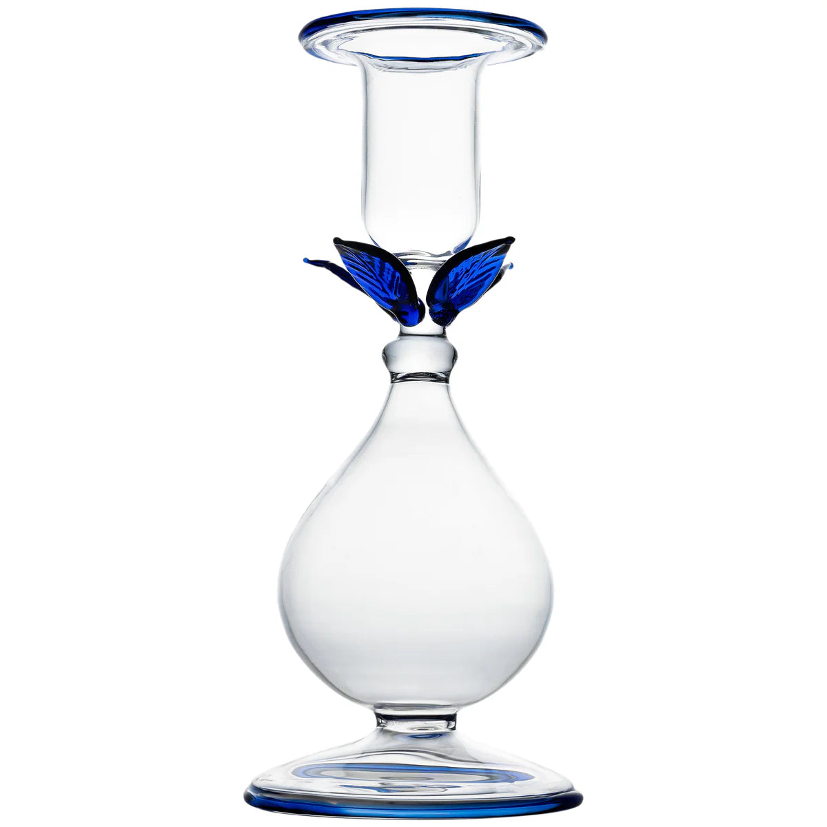 La BoHeme Clear Candlestick, w/Blue Leaves