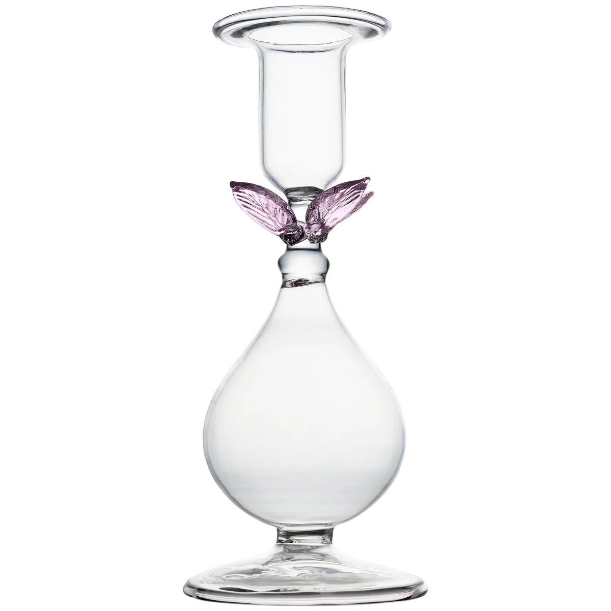 La BoHeme Clear Candlestick, w/Pink Leaves