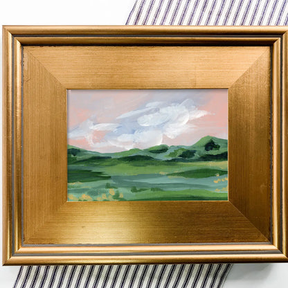 Pink and Green Landscape Painting On Canvas, 4x6 Framed