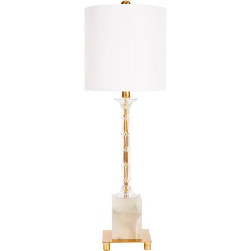 AMELIA ALABASTER AND ACRYLIC TABLE LAMP WITH WHITE LINEN SHADE