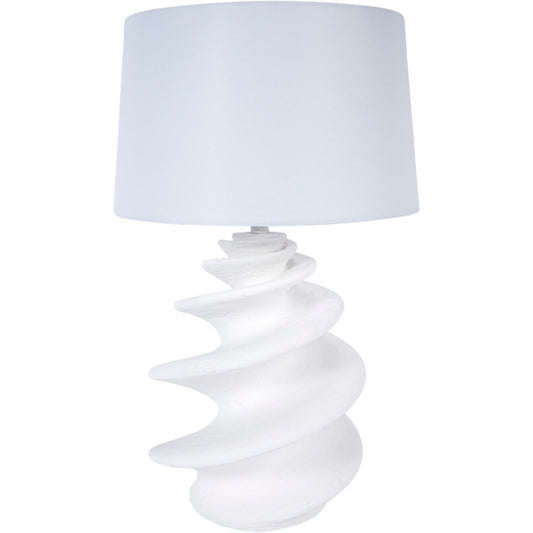 DURHAM WHITE GESSO SHELL LAMP WITH NATURAL LINEN SHADE