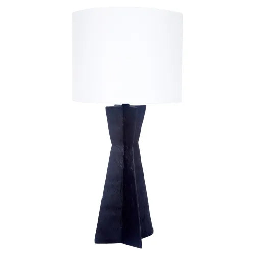 BLACK GESSO CHRISTOPH TABLE LAMP WITH WHITE LINEN SHADE