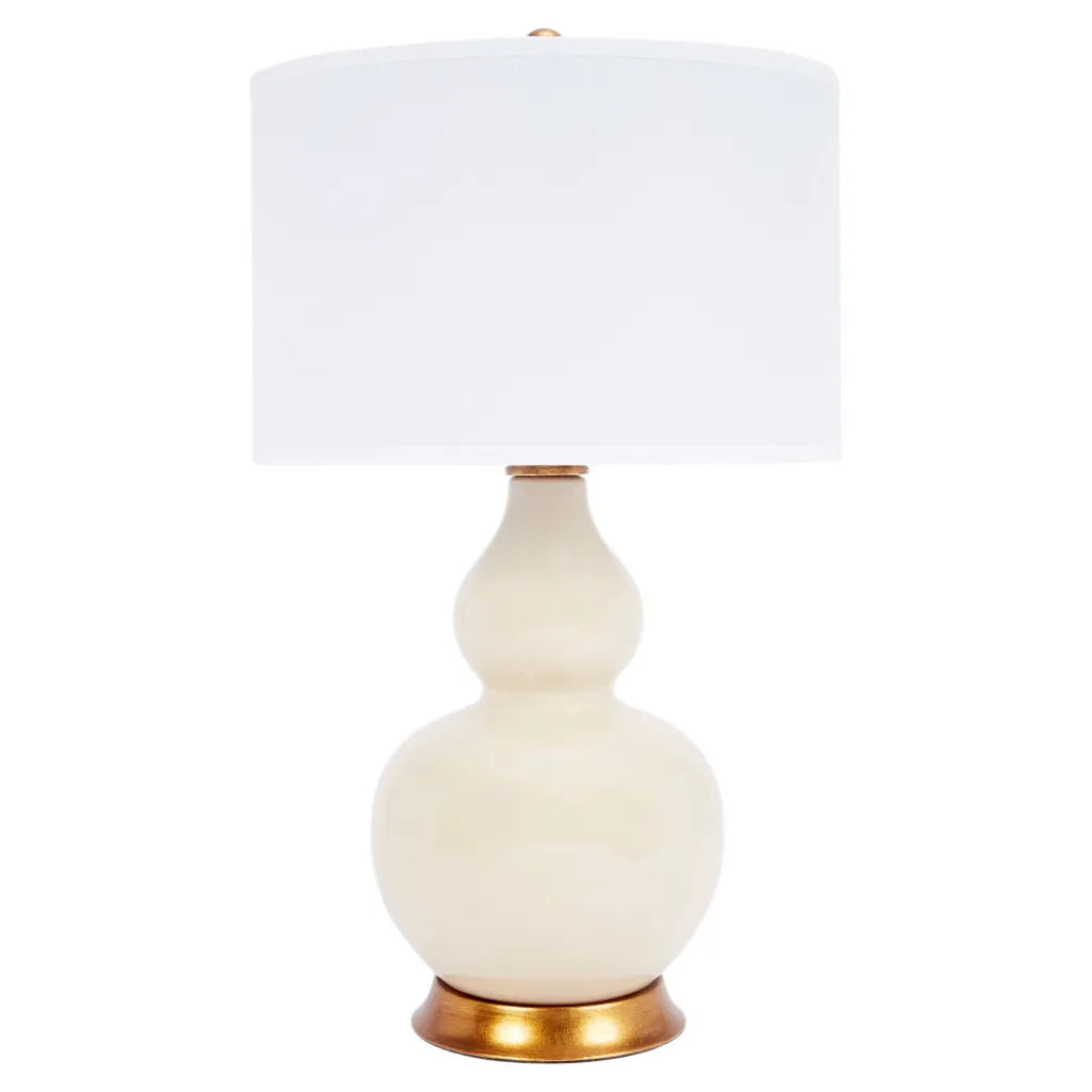 EWAN CREAM PORCELAIN LAMP WITH WHITE LINEN SHADE