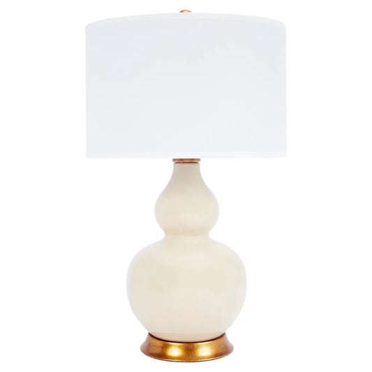 EWAN CREAM PORCELAIN LAMP WITH WHITE LINEN SHADE