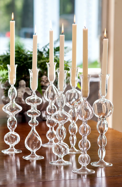 Clear Glass Candlestick with Large, Round Ball