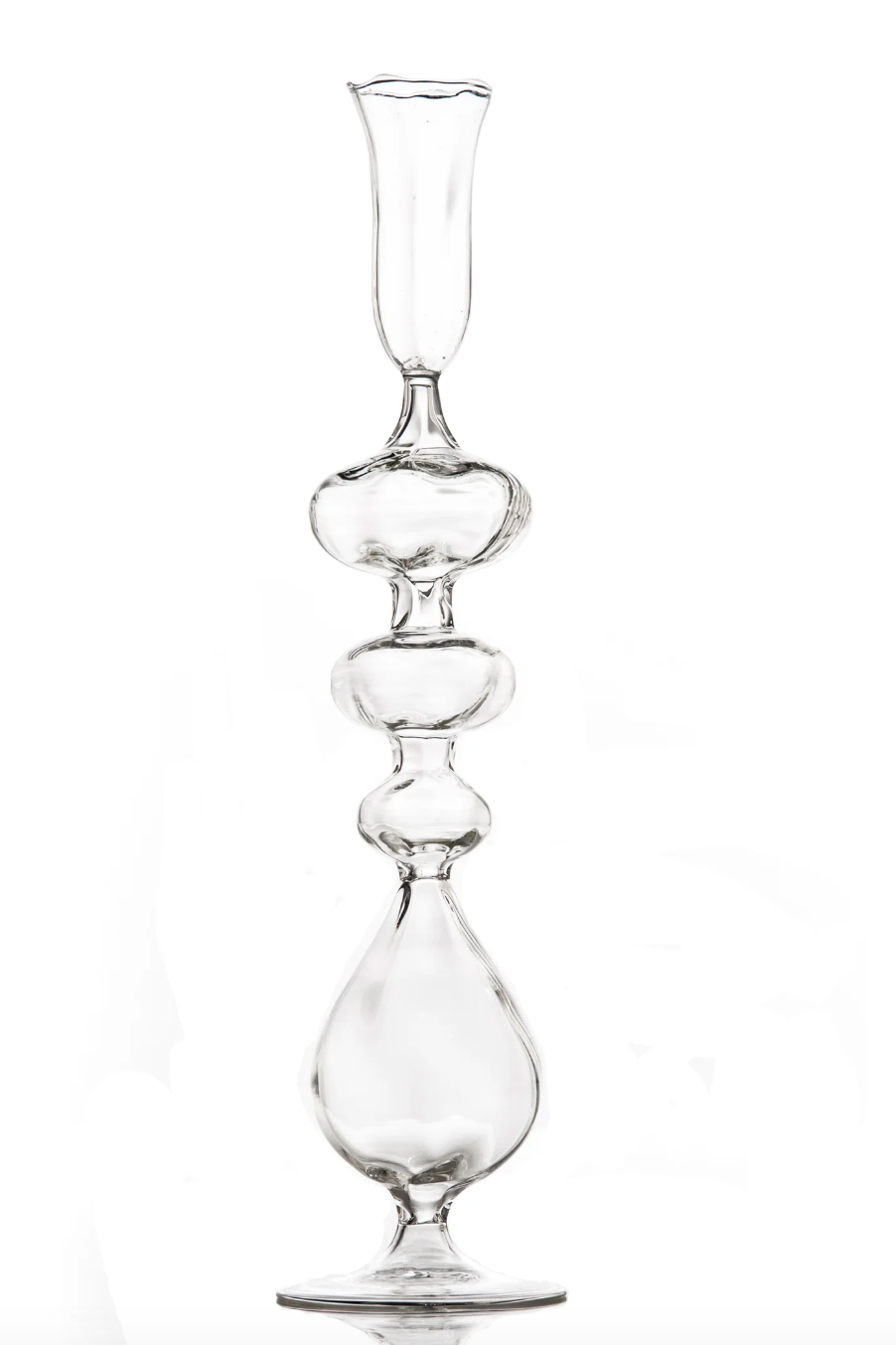 Clear Glass Candlestick, Large Ball at Base