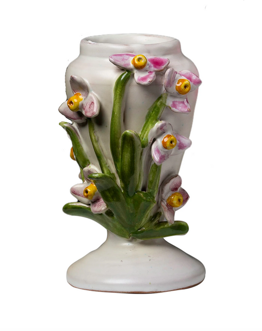 Vase, Sm White W/ Pink/Yellow Flower