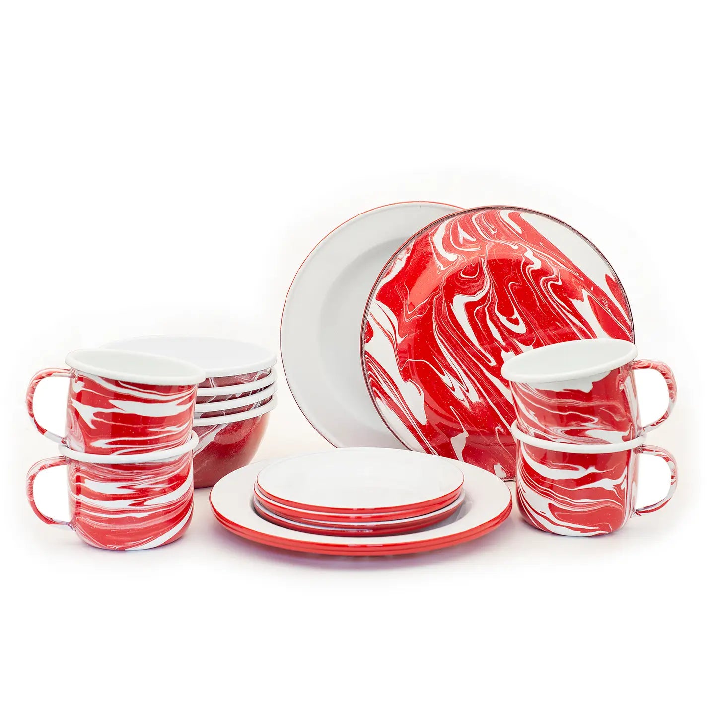 Hand-painted 16 Pieces Enamel Dinnerware Set, Marbled