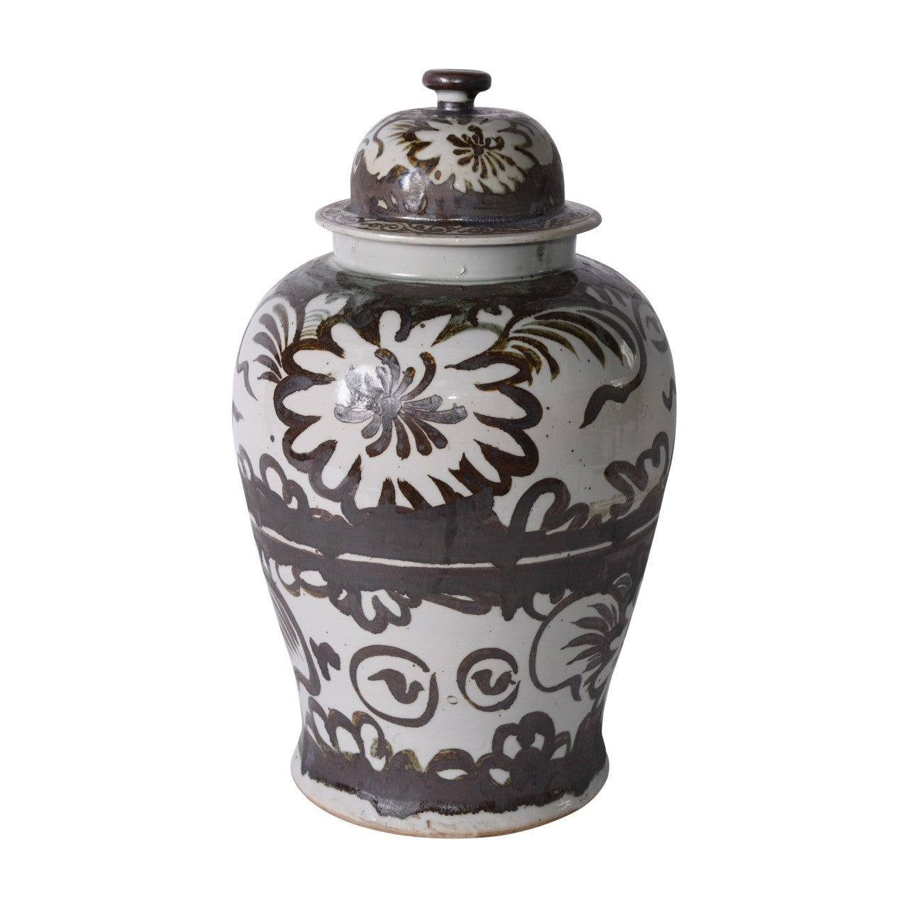 Rusty Brown Silla Flower Temple Jar, Small