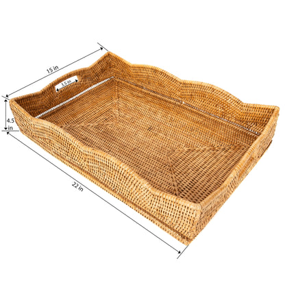 Scallop Rattan Rectangular Tray