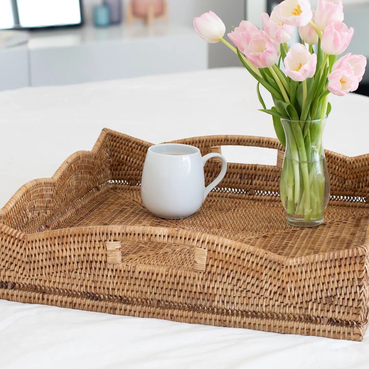 Scallop Rattan Square Tray